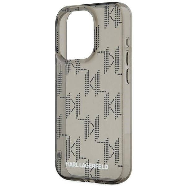 Case for Apple iPhone 15 Pro Max, Karl Lagerfeld, IML Luxury Monogram KL Pattern with Strap, Black