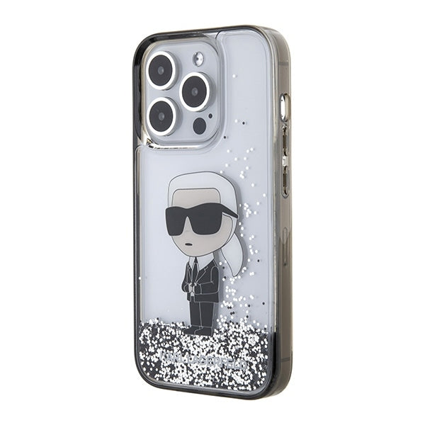 Case for Apple iPhone 15 Pro Max, Karl Lagerfeld, Liquid Glitter Ikonik Karl, Transparent