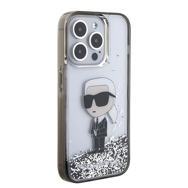 Case for Apple iPhone 15 Pro Max, Karl Lagerfeld, Liquid Glitter Ikonik Karl, Transparent