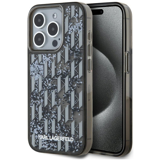 Case for Apple iPhone 15 Pro Max, Karl Lagerfeld, Liquid Glitter Monogram, Black