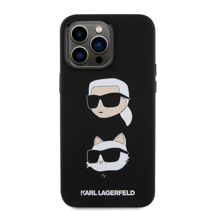 Θήκη για Apple iPhone 15 Pro Max, Karl Lagerfeld, Silicone Karl & Choupette Heads, Μαύρη