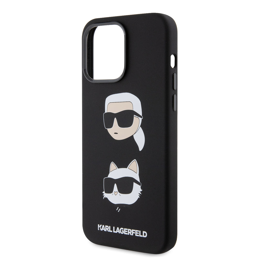 Θήκη για Apple iPhone 15 Pro Max, Karl Lagerfeld, Silicone Karl & Choupette Heads, Μαύρη