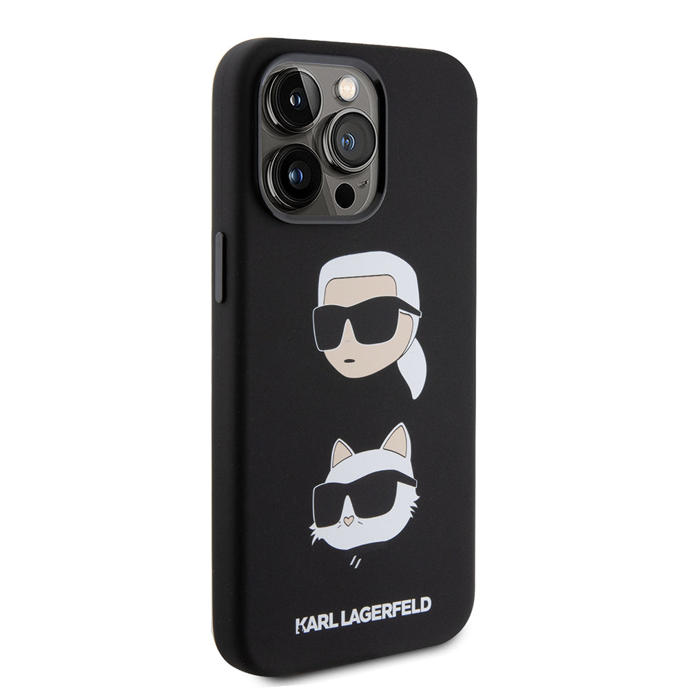 Θήκη για Apple iPhone 15 Pro Max, Karl Lagerfeld, Silicone Karl & Choupette Heads, Μαύρη