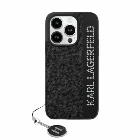 Case for Apple iPhone 15 Pro Max, Karl Lagerfeld, Saffiano Rhinestones & Charm, Black