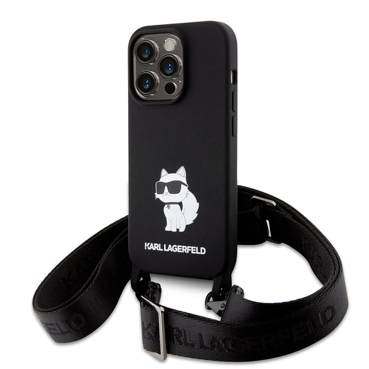 Θήκη για Apple iPhone 15 Pro Max, Karl Lagerfeld, Silicone Crossbody Choupette, Μαύρη