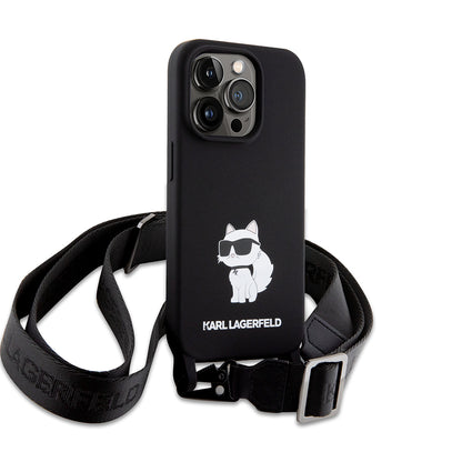 Θήκη για Apple iPhone 15 Pro Max, Karl Lagerfeld, Silicone Crossbody Ikonik Karl, Μαύρη