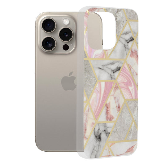 Θήκη για Apple iPhone 15 Pro Max, Techsuit, Marble, Ροζ