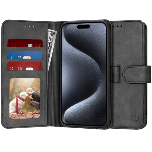 Case for Apple iPhone 15 Pro, Techsuit, Diary Book, Black