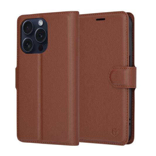 Case for Apple iPhone 15 Pro, Techsuit, Leather Folio, Brown