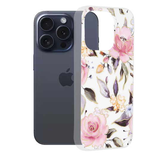 Case for Apple iPhone 15 Pro, Techsuit, Marble, White