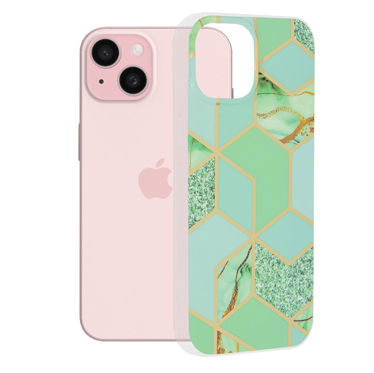 Θήκη για Apple iPhone 15, Techsuit, Marble, Πράσινο
