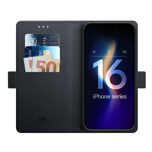 Θήκη για Apple iPhone 16, 3MK, Πορτοφόλι, Μαύρο