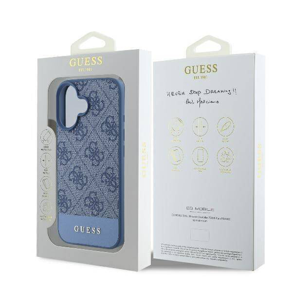 Θήκη για Apple iPhone 16, Guess, 4G Bottom Stripe, Μπλε