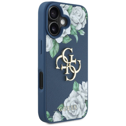 Θήκη για Apple iPhone 16, Guess, 4G Grained Roses Big Logo, Μπλε