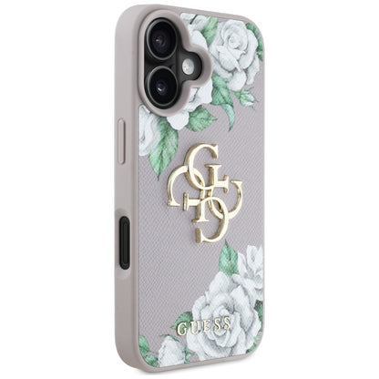 Θήκη για Apple iPhone 16, Guess, 4G Grained Roses Big Logo, Μωβ