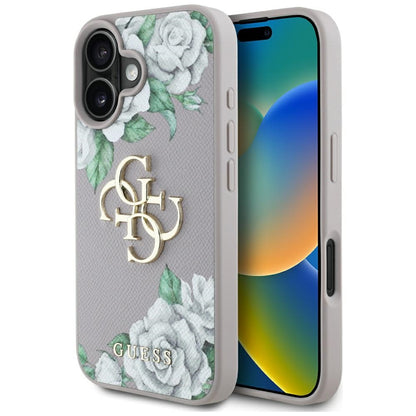 Θήκη για Apple iPhone 16, Guess, 4G Grained Roses Big Logo, Μωβ
