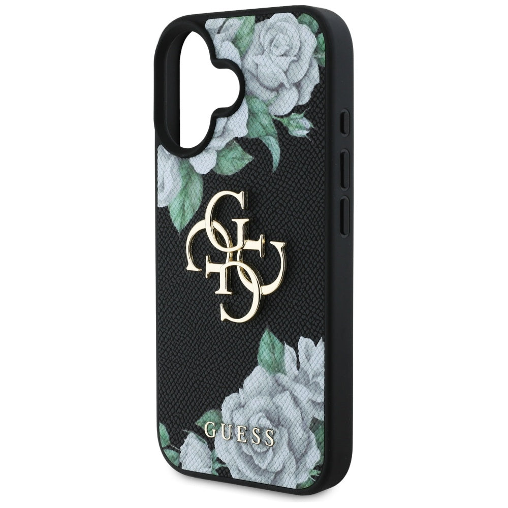 Θήκη για Apple iPhone 16, Guess, 4G Grained Roses Big Logo, Μαύρη