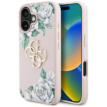 Θήκη για Apple iPhone 16, Guess, 4G Grained Roses Big Logo, Ροζ