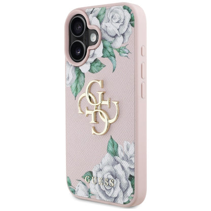 Θήκη για Apple iPhone 16, Guess, 4G Grained Roses Big Logo, Ροζ