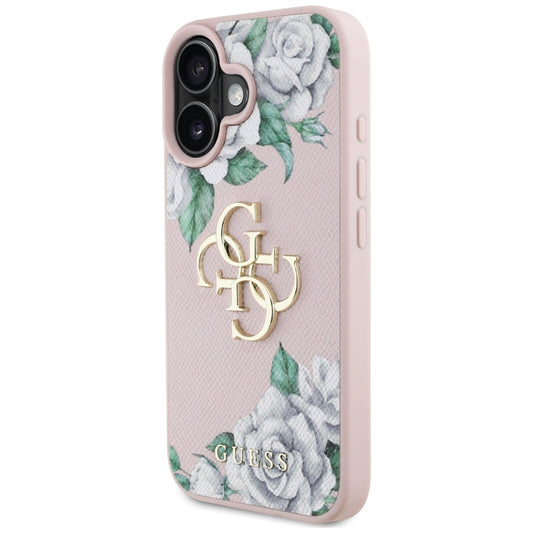 Θήκη για Apple iPhone 16, Guess, 4G Grained Roses Big Logo, Ροζ