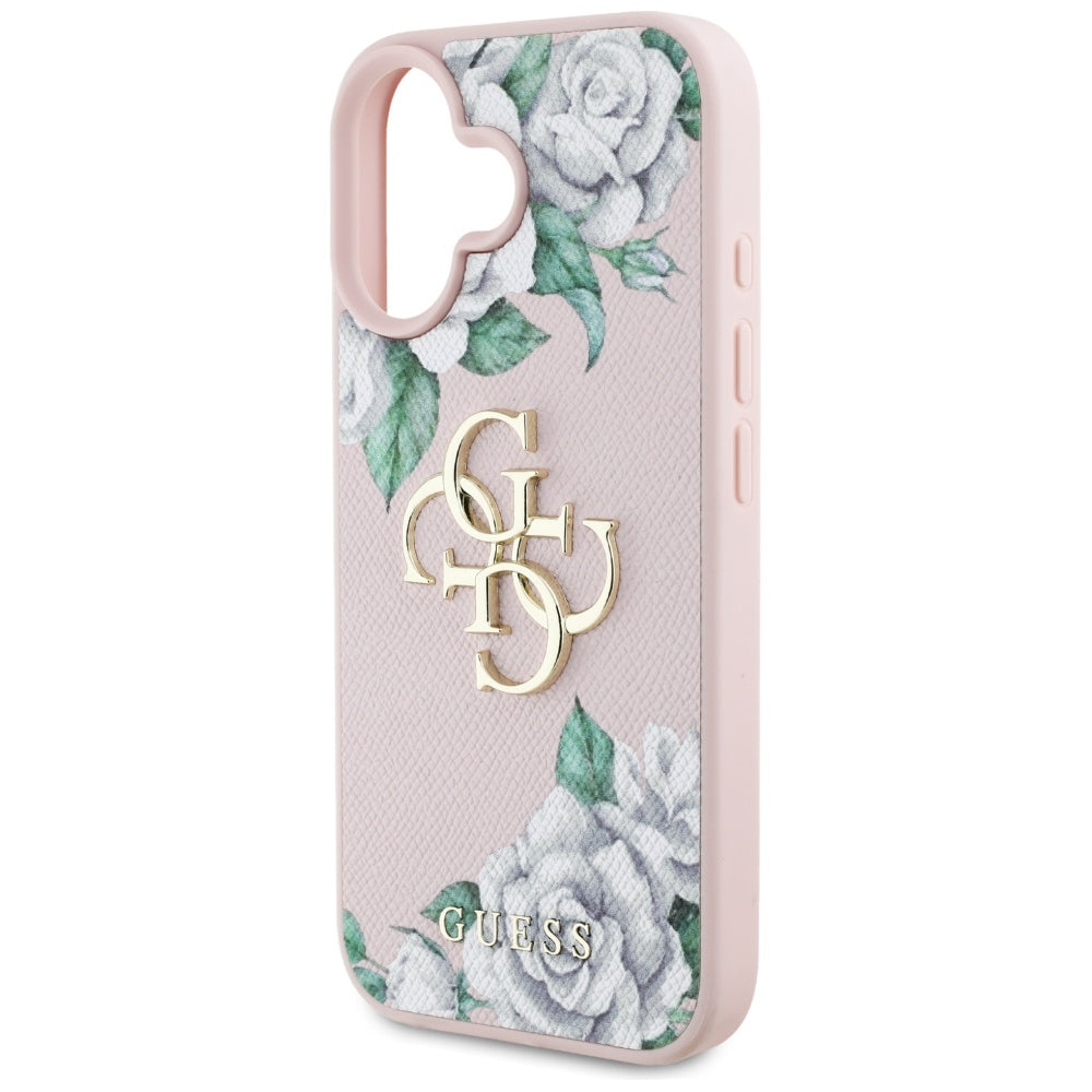 Θήκη για Apple iPhone 16, Guess, 4G Grained Roses Big Logo, Ροζ