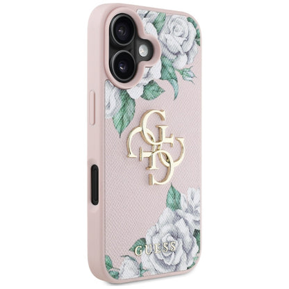 Θήκη για Apple iPhone 16, Guess, 4G Grained Roses Big Logo, Ροζ