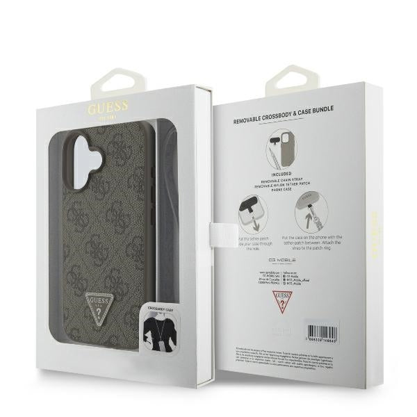 Θήκη για Apple iPhone 16, Guess, Crossbody 4G Triangle Strass, Καφέ