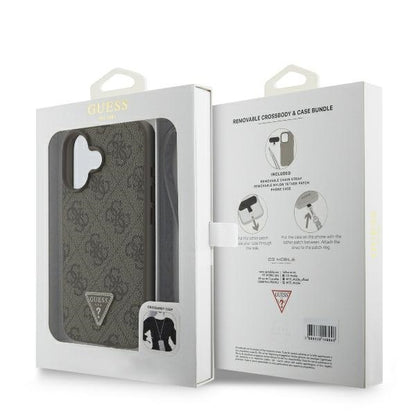 Θήκη για Apple iPhone 16, Guess, Crossbody 4G Triangle Strass, Καφέ