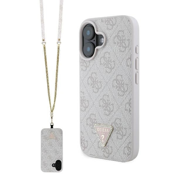 Θήκη για Apple iPhone 16, Guess, Crossbody 4G Triangle Strass, Ροζ