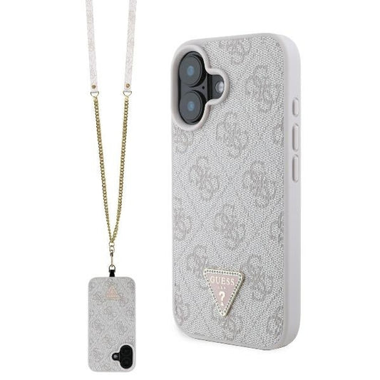 Θήκη για Apple iPhone 16, Guess, Crossbody 4G Triangle Strass, Ροζ