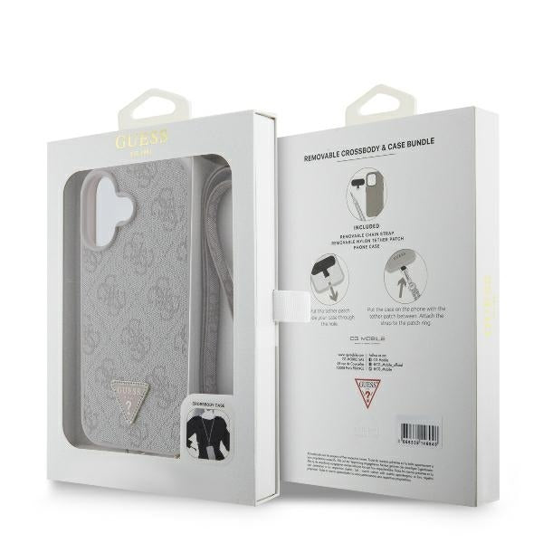 Θήκη για Apple iPhone 16, Guess, Crossbody 4G Triangle Strass, Ροζ