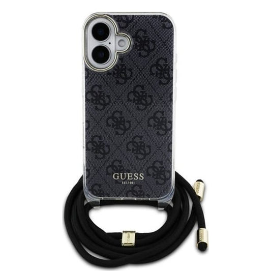 Θήκη για Apple iPhone 16, Guess, Crossbody Cord 4G Print, Μαύρη