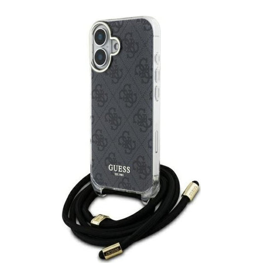 Θήκη για Apple iPhone 16, Guess, Crossbody Cord 4G Print, Μαύρη