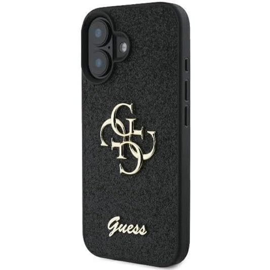 Case for Apple iPhone 16, Guess, Fixed Glitter Big 4G, Black