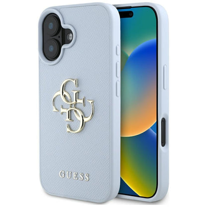 Θήκη για Apple iPhone 16, Guess, Grained Big 4G Logo Small Classic Logo, Μπλε