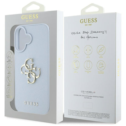 Θήκη για Apple iPhone 16, Guess, Grained Big 4G Logo Small Classic Logo, Μπλε