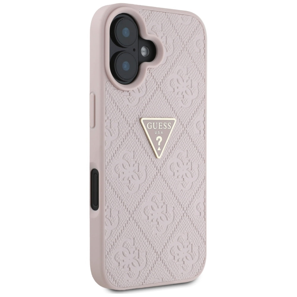 Case for Apple iPhone 16, Guess, Hot Stamp 4G Pattern Triangle Logo, Pink