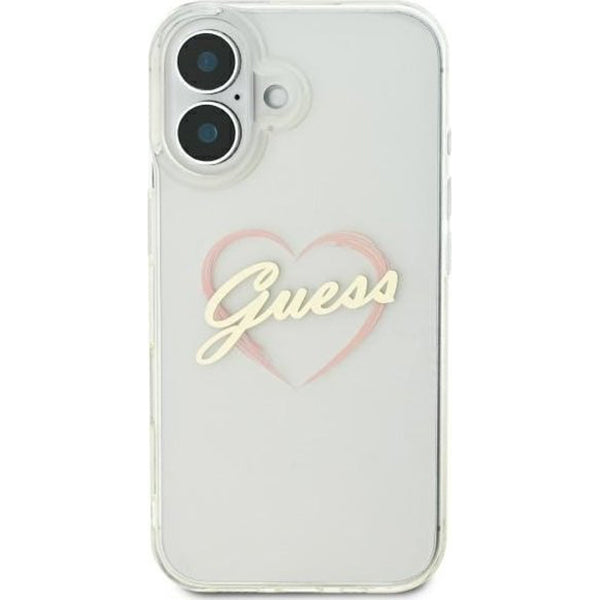 Case for Apple iPhone 16, Guess, IML Heart, Transparent
