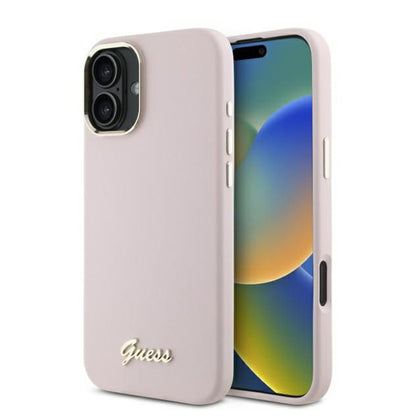 Θήκη για Apple iPhone 16, Guess, Script Metal Logo & Frame, Ροζ
