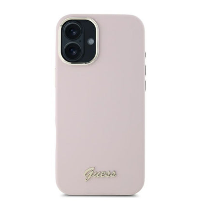 Θήκη για Apple iPhone 16, Guess, Script Metal Logo & Frame, Ροζ