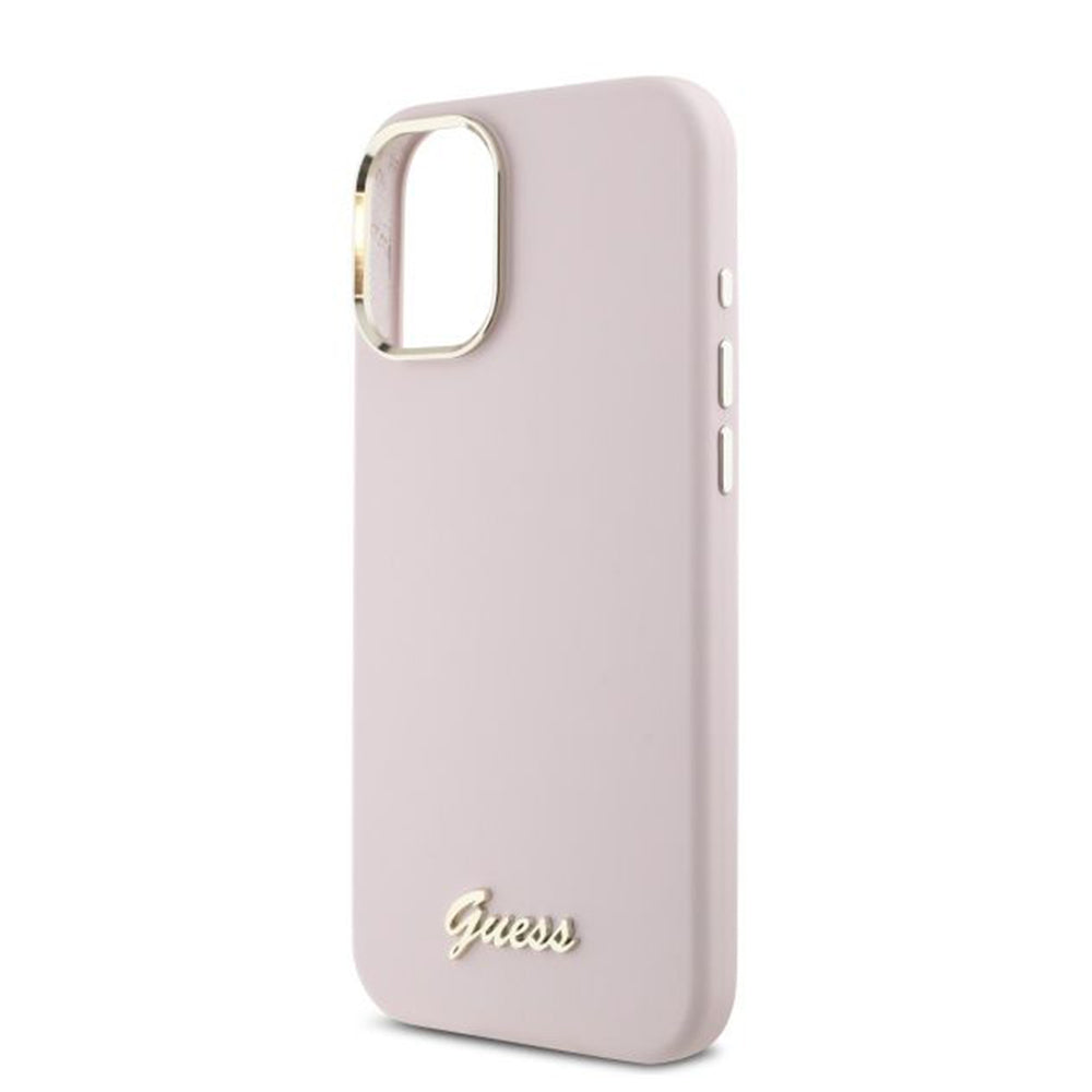 Θήκη για Apple iPhone 16, Guess, Script Metal Logo & Frame, Ροζ
