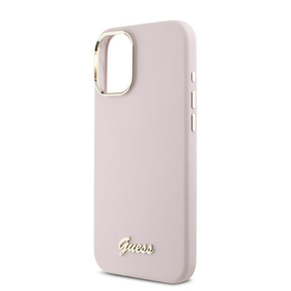 Θήκη για Apple iPhone 16, Guess, Script Metal Logo & Frame, Ροζ