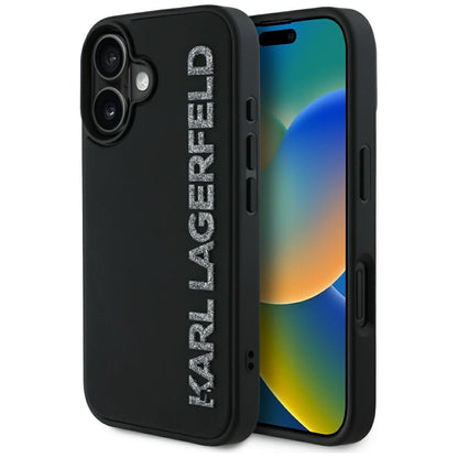 Θήκη για Apple iPhone 16, Karl Lagerfeld, 3D Rubber Elongated Glitter Logo, Μαύρη