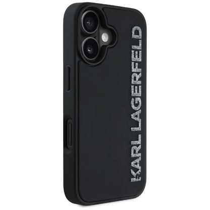 Θήκη για Apple iPhone 16, Karl Lagerfeld, 3D Rubber Elongated Glitter Logo, Μαύρη