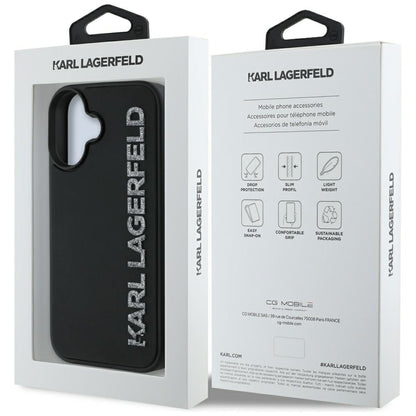 Θήκη για Apple iPhone 16, Karl Lagerfeld, 3D Rubber Elongated Glitter Logo, Μαύρη