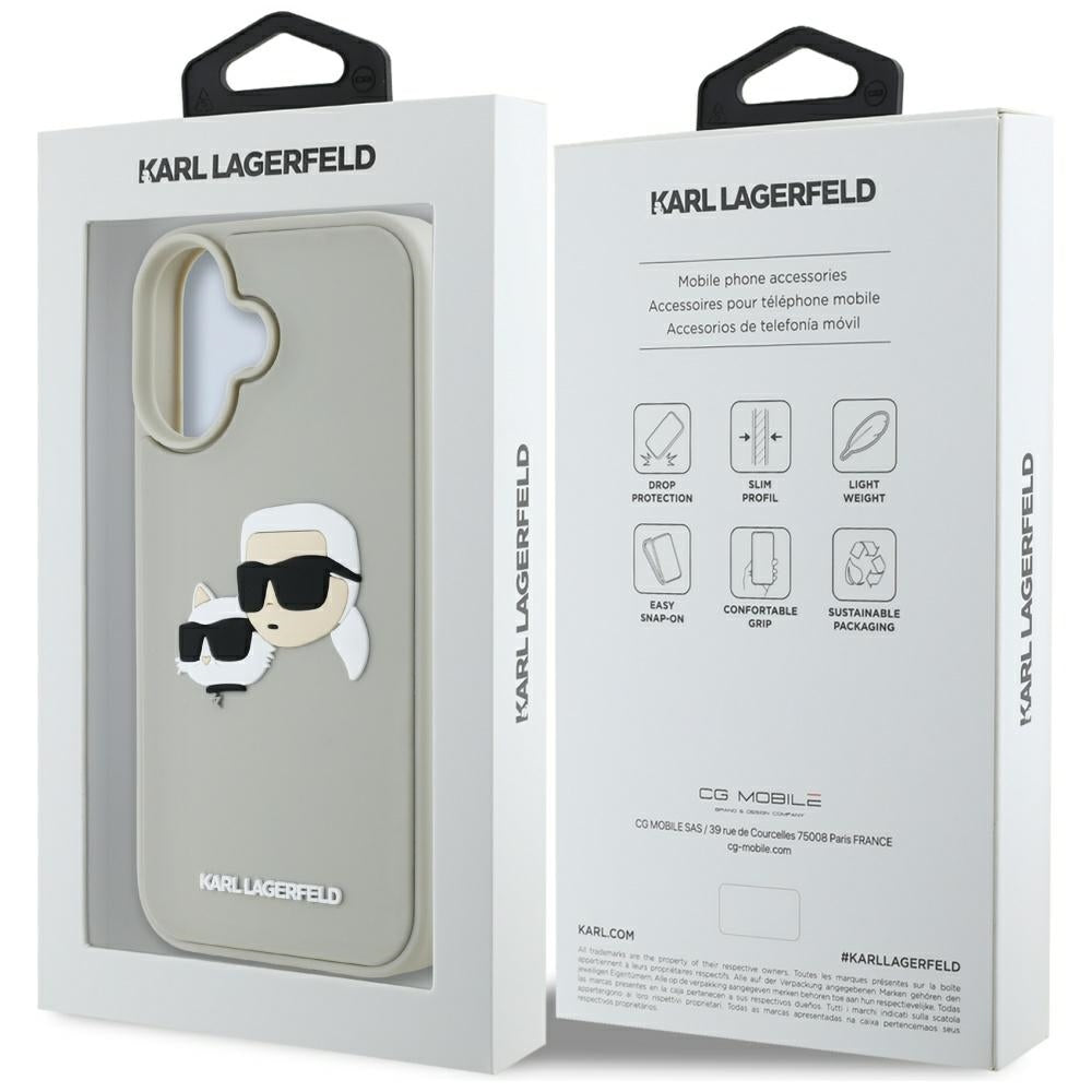 Θήκη για Apple iPhone 16, Karl Lagerfeld, 3D Rubber Karl & Choupette, Μπεζ