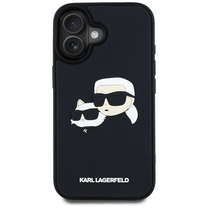 Θήκη για Apple iPhone 16, Karl Lagerfeld, 3D Rubber Karl & Choupette, Μαύρη