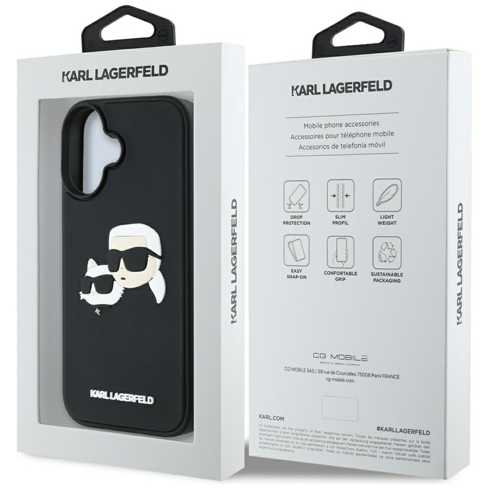 Θήκη για Apple iPhone 16, Karl Lagerfeld, 3D Rubber Karl & Choupette, Μαύρη