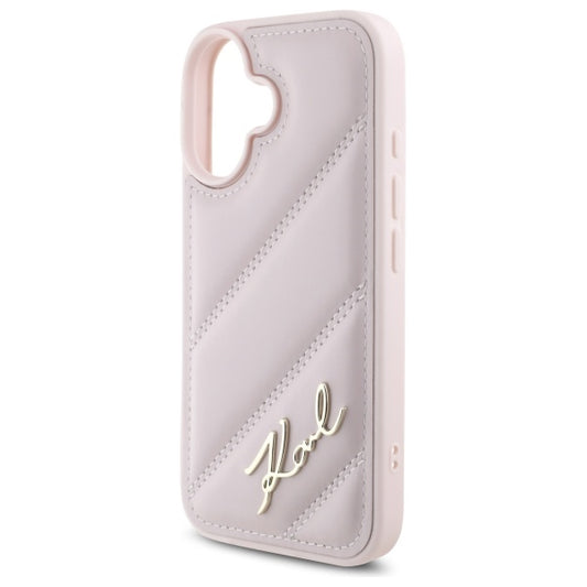 Θήκη για Apple iPhone 16, Karl Lagerfeld, Diagonal Quilted Script, Ροζ