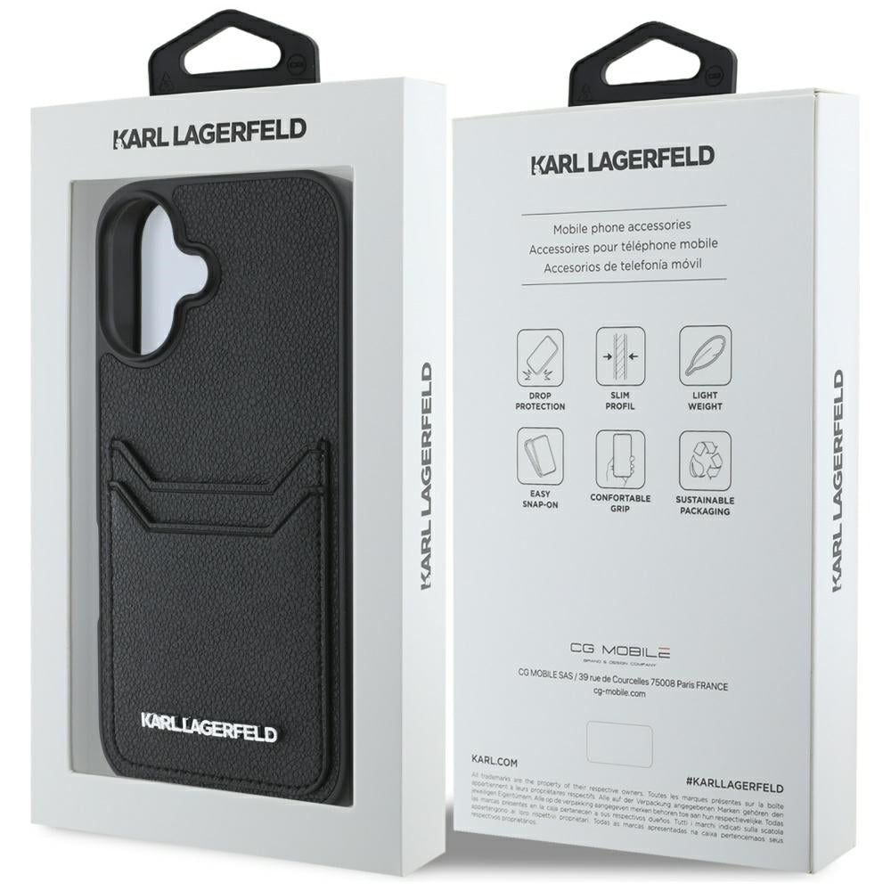 Θήκη για Apple iPhone 16, Karl Lagerfeld, Grained Cardslots, Μαύρη